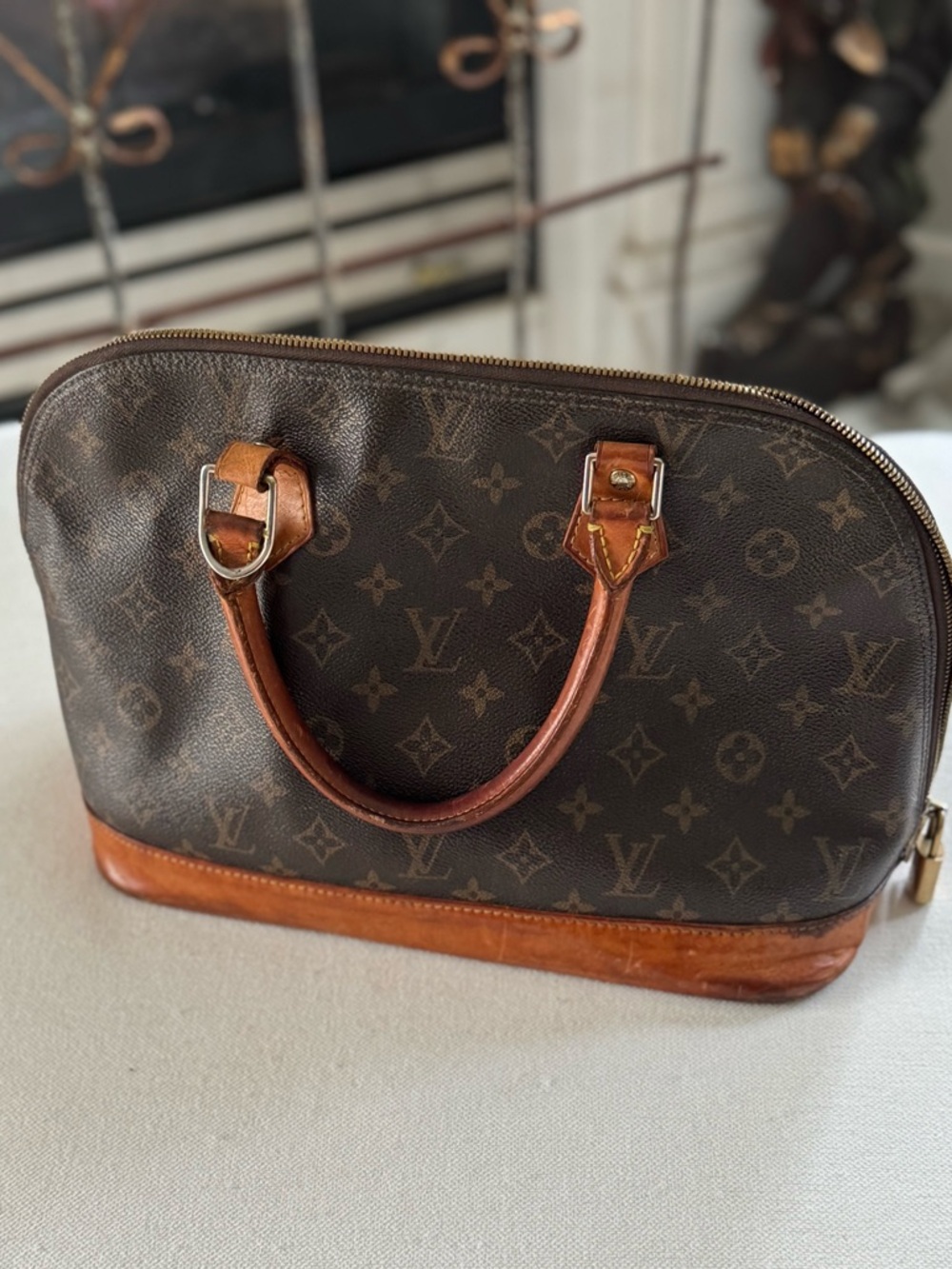 Old Louis Vuitton Monogram Alma PM Satchel in Dark Brown and Tan